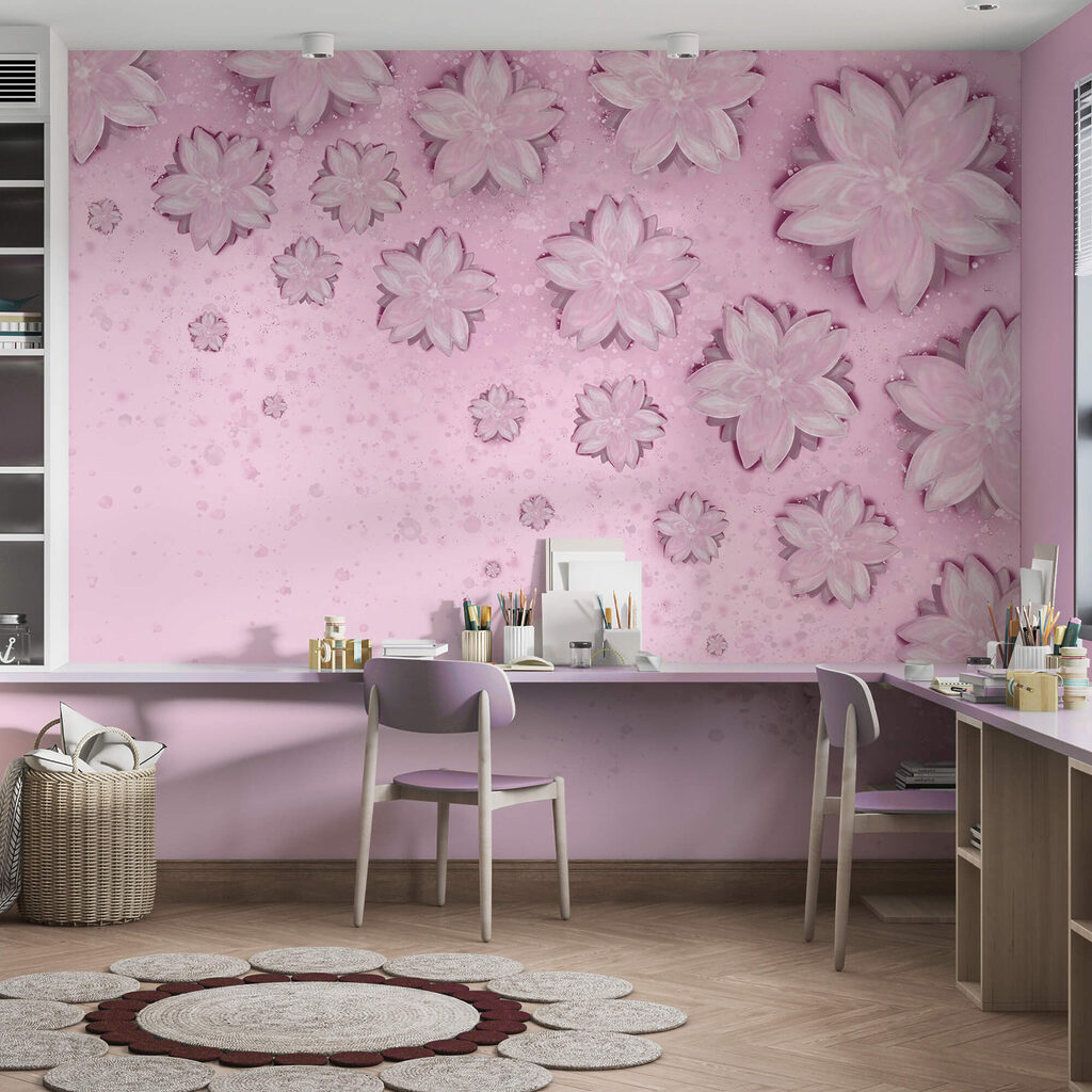 Różowe tło z kwiatami