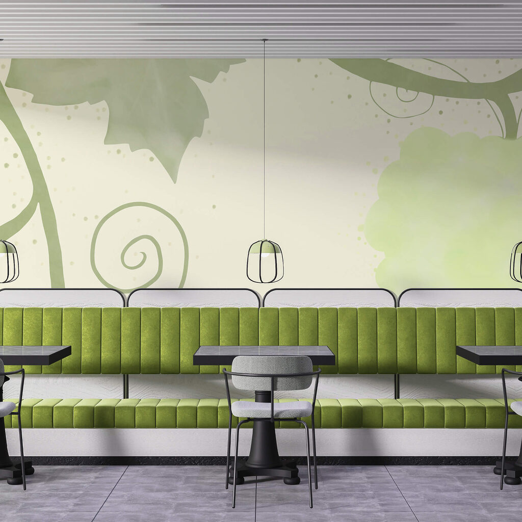 Zielone liście i zawijasy na białym tle Zielone liście i zawijasy na białym tle