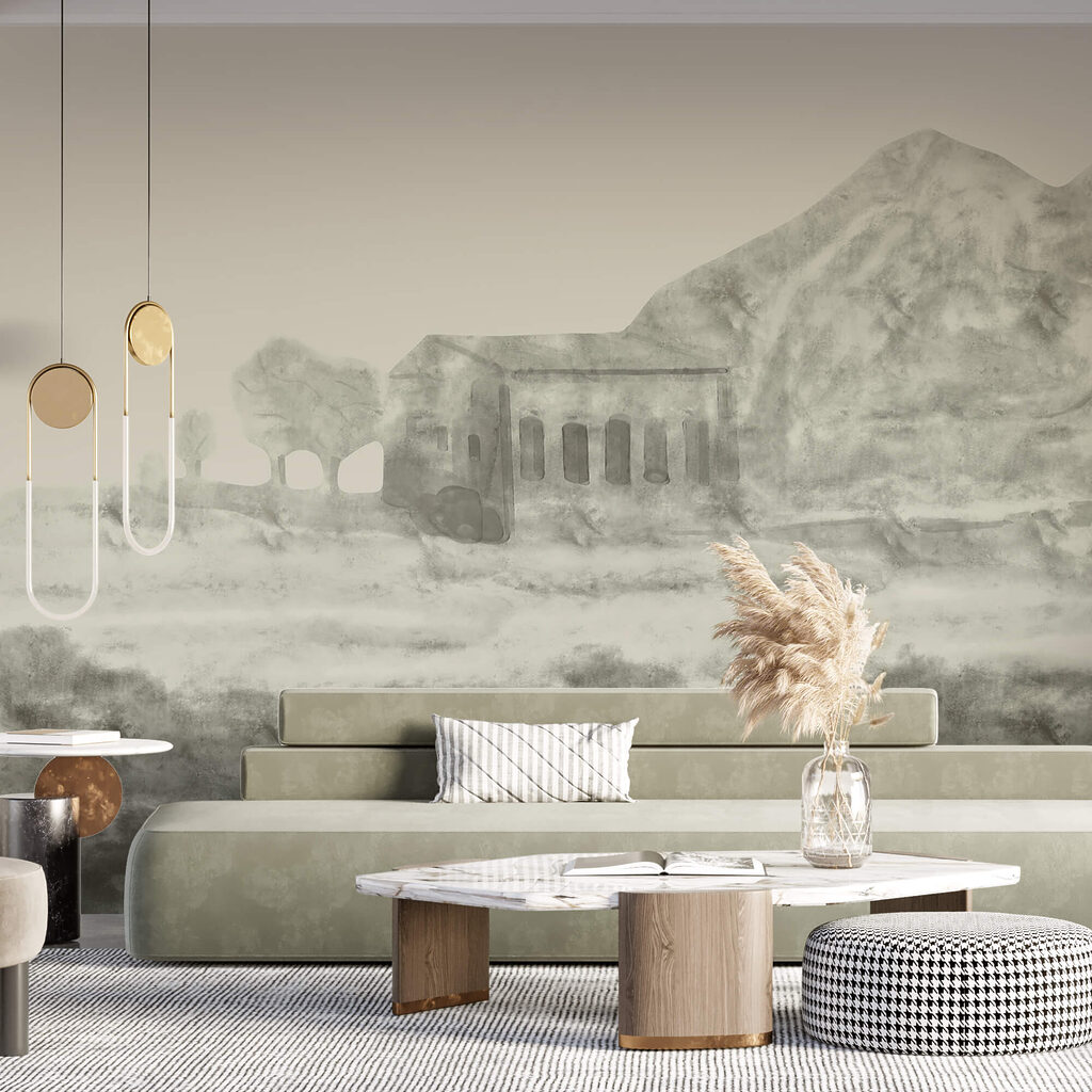 Rysunek budynku i góry