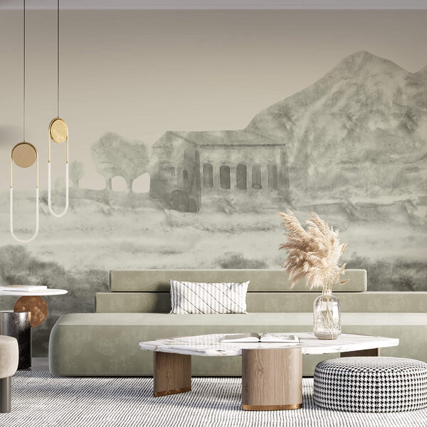 Rysunek budynku i góry