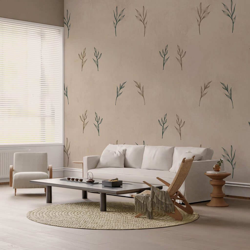 Wzór liści na beżowym tle