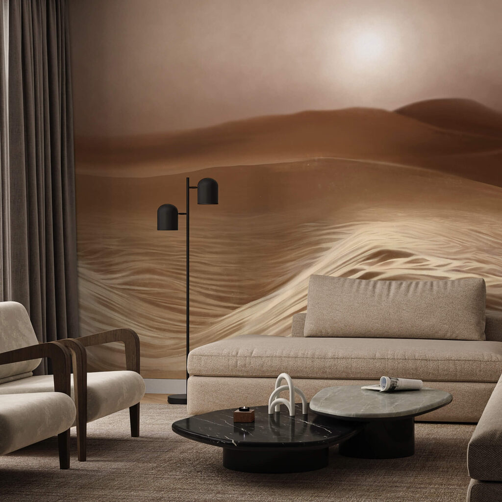 Pustynia z falami i słońcem