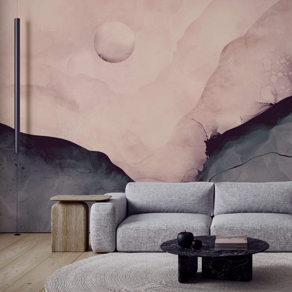 Obraz przedstawiający górę z księżycem