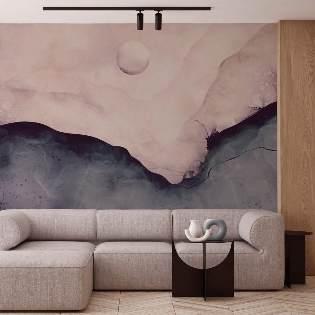 Obraz przedstawiający górę z księżycem