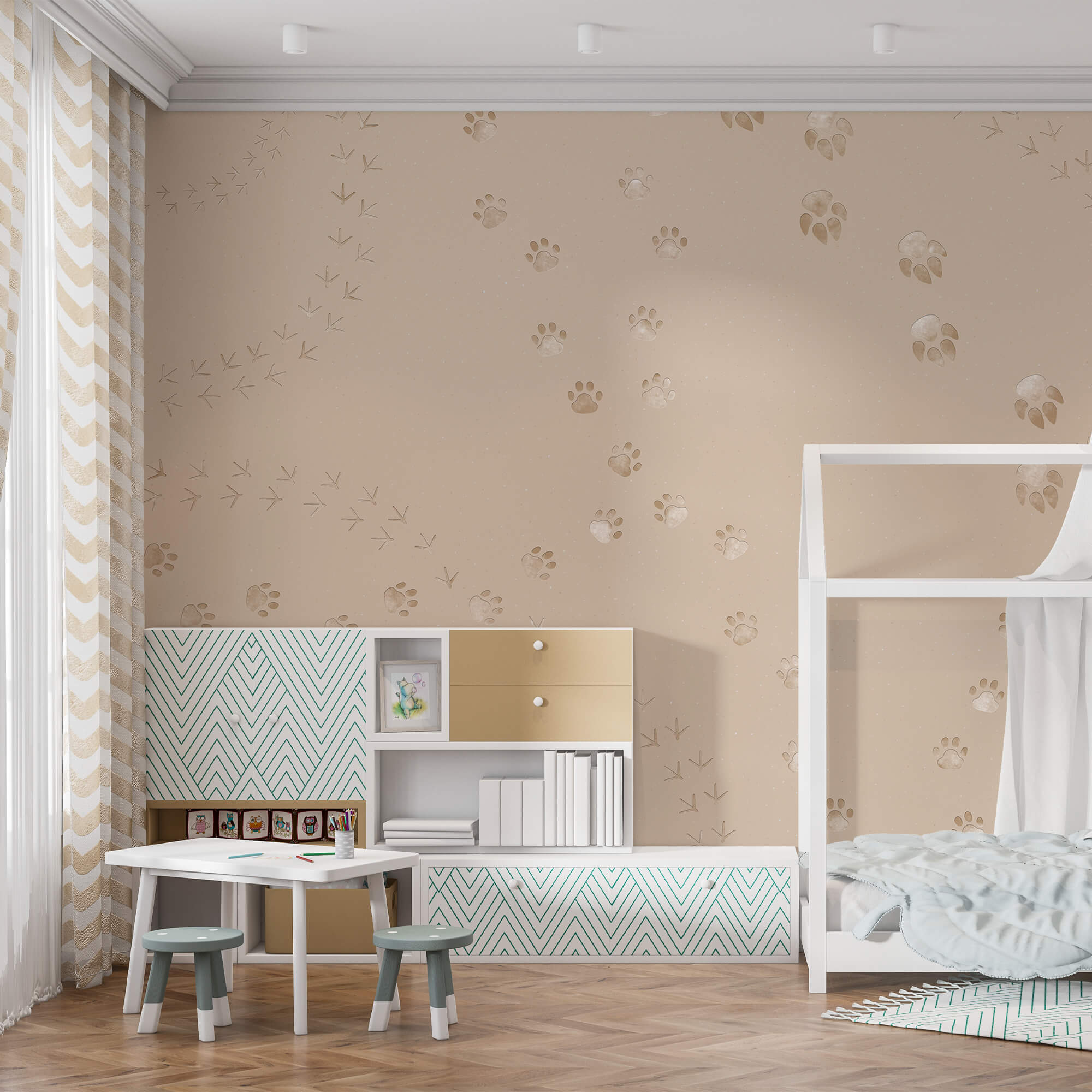 Wzór śladów łap i ptaków