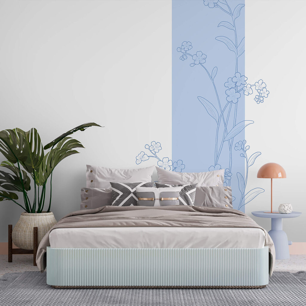 Rysunek niebieskiego i białego kwiatu