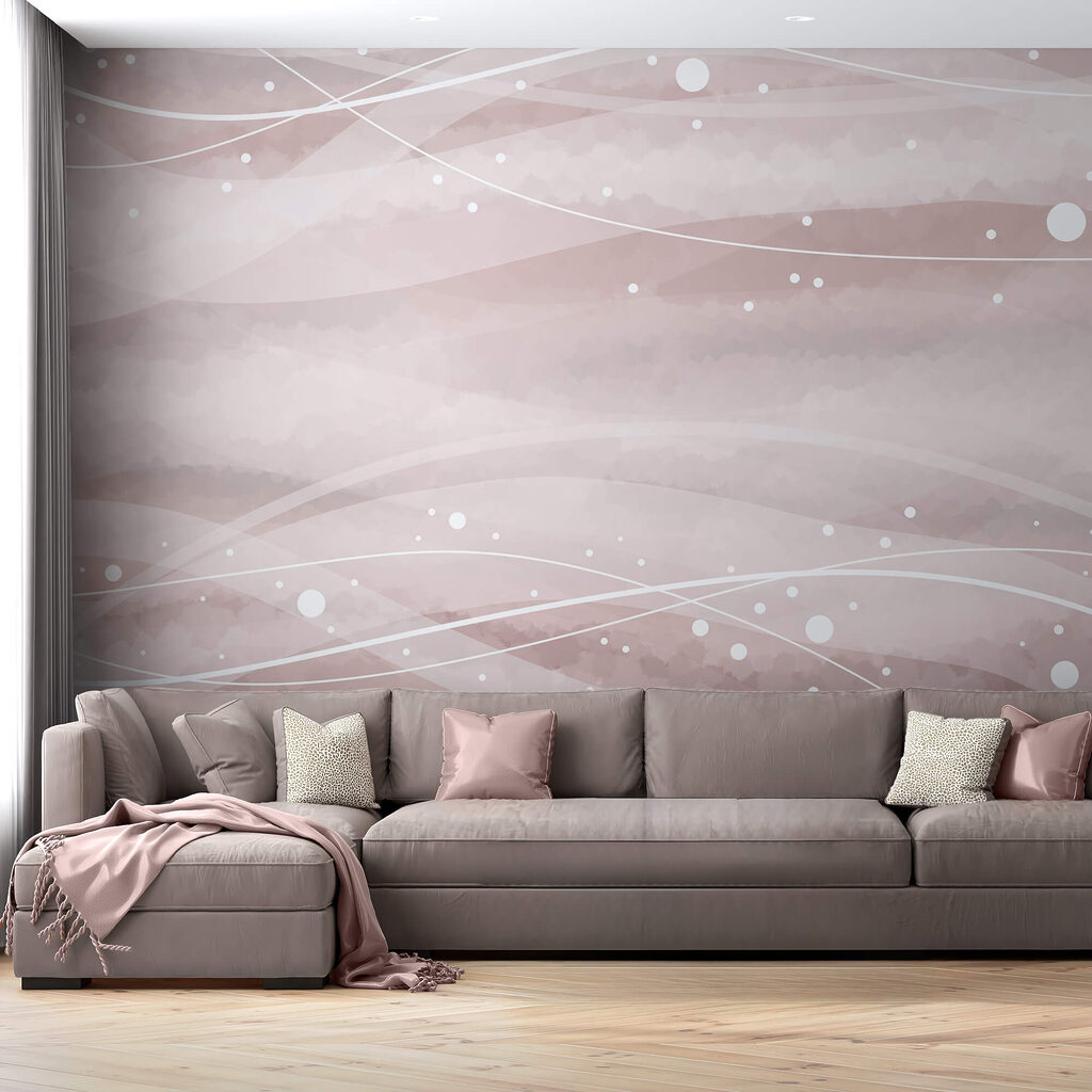 Białe linie i kropki na różowym tle