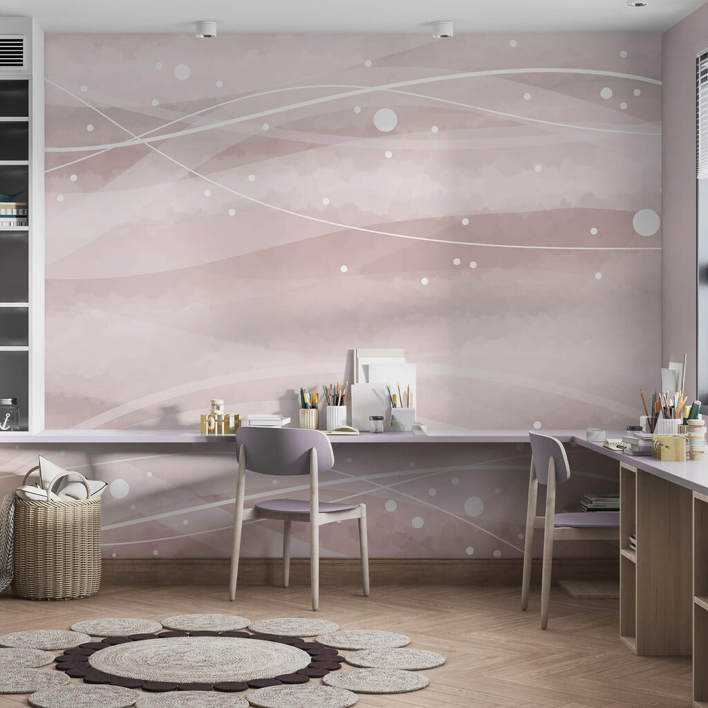 Białe linie i kropki na różowym tle