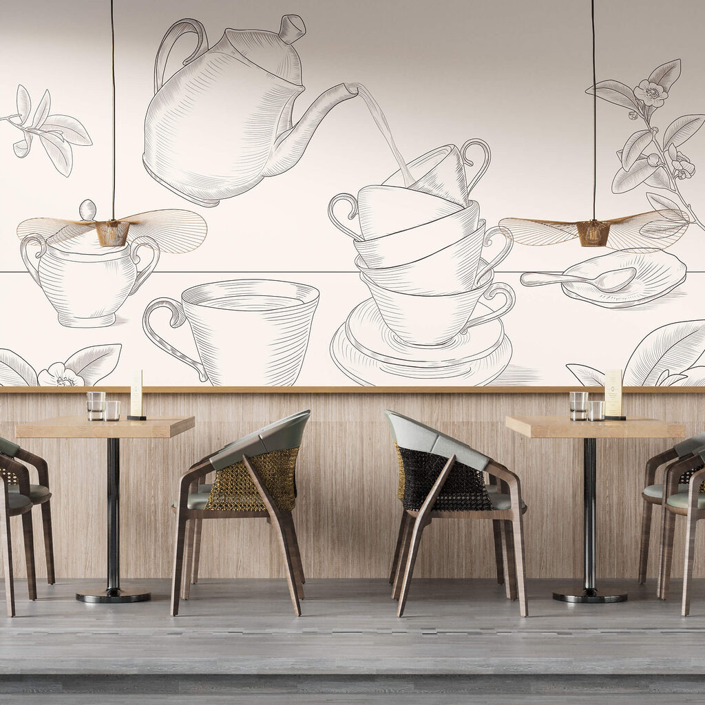 Czajniczek nalewający herbatę do stosu filiżanek Czajniczek nalewający herbatę do stosu filiżanek