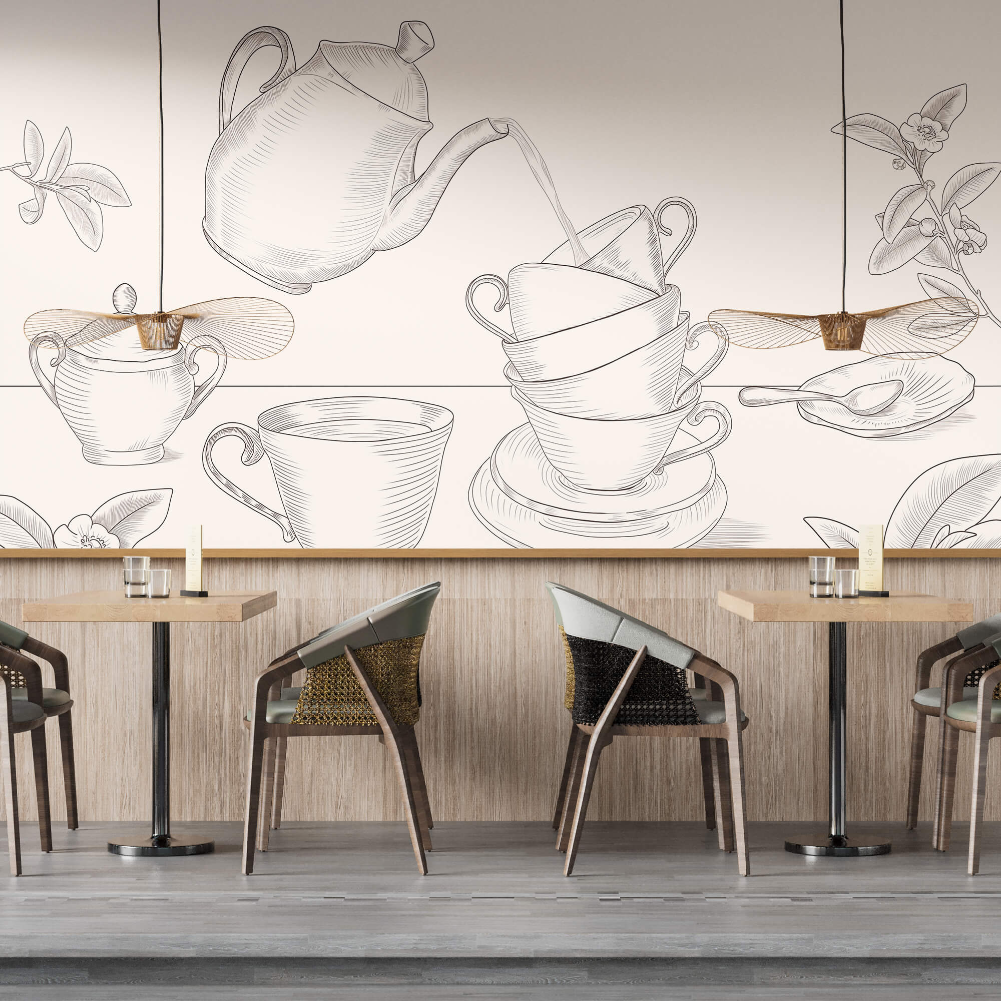 Czajniczek nalewający herbatę do stosu filiżanek Czajniczek nalewający herbatę do stosu filiżanek