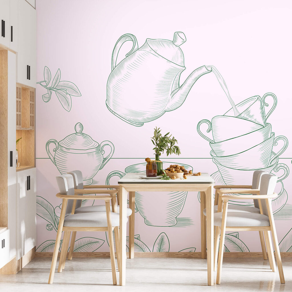 Czajnik nalewający herbatę do stosu filiżanek Czajnik nalewający herbatę do stosu filiżanek