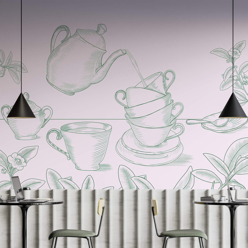 Czajnik nalewający herbatę do stosu filiżanek Czajnik nalewający herbatę do stosu filiżanek