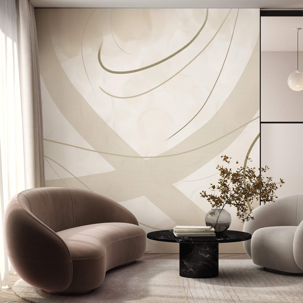 Białe i brązowe tło z liniami i krzywymi