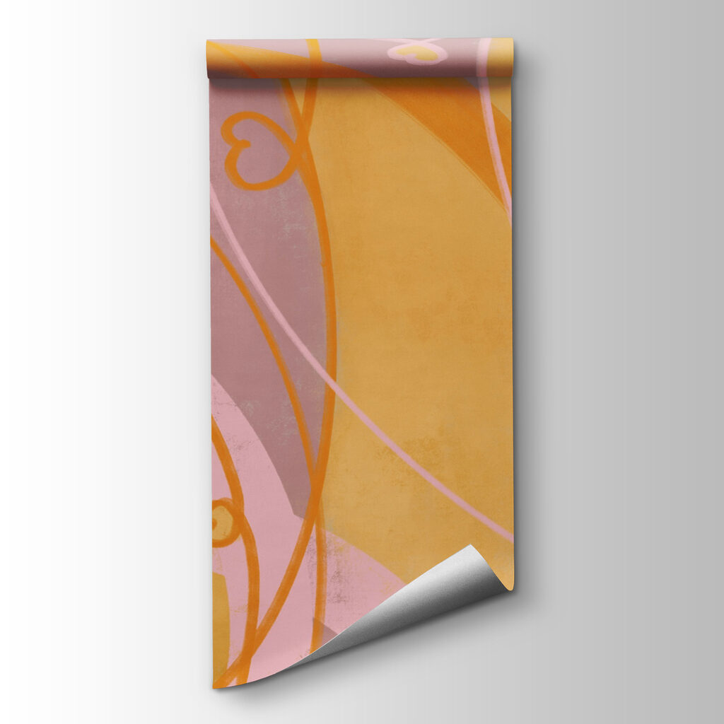 Yellow and pink swirls and hearts