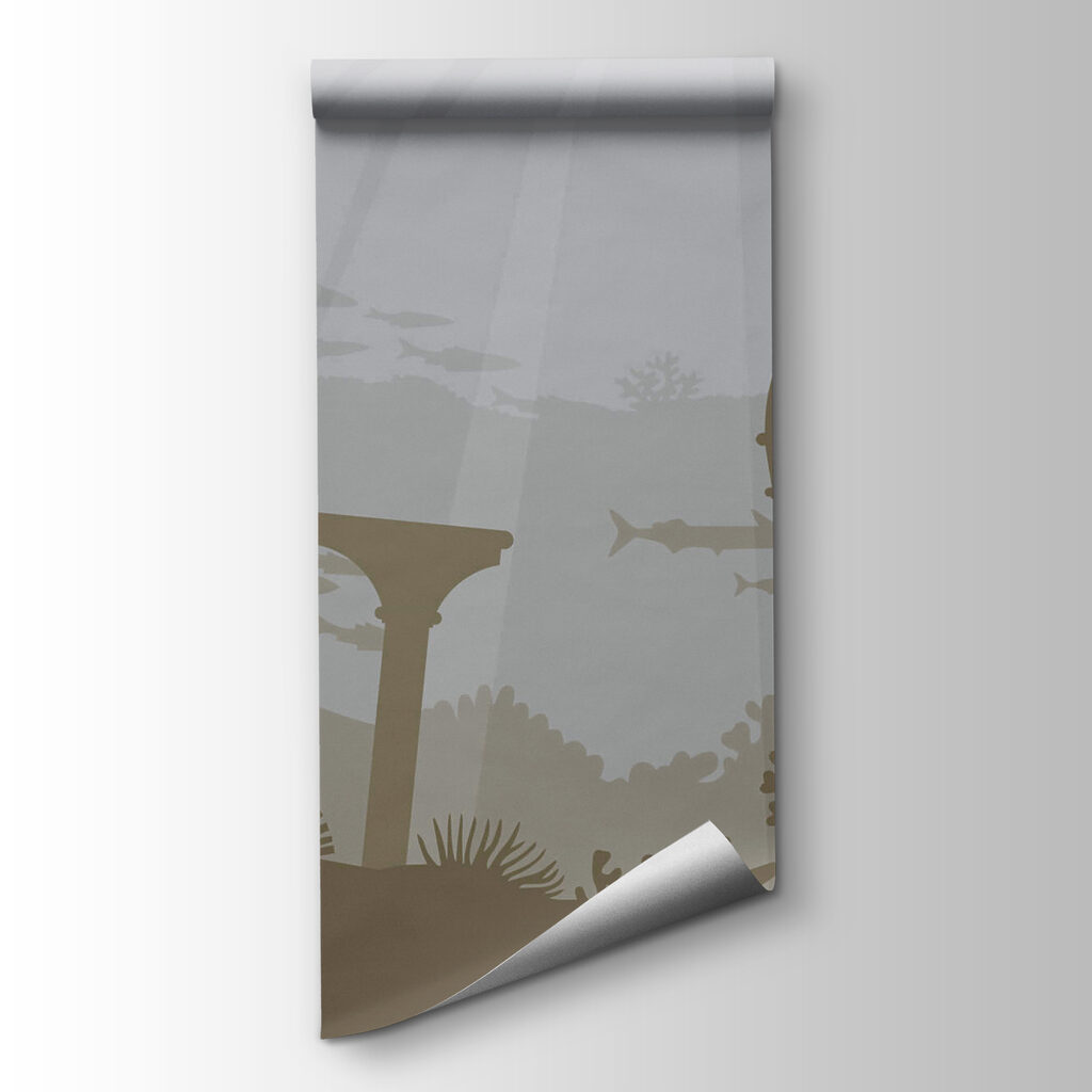 Silhouette of a building under water