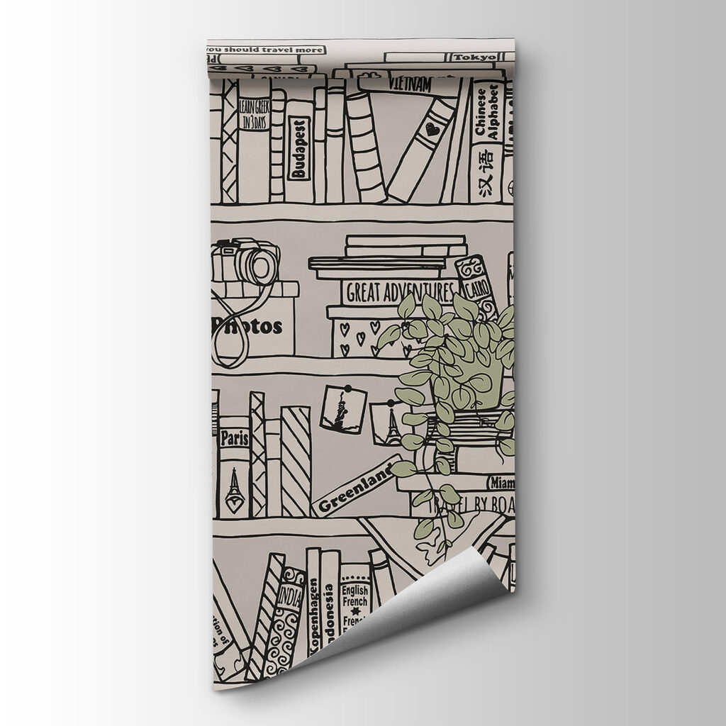 Wallpaper with books on shelves