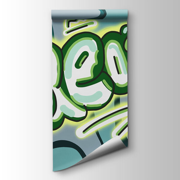 Green and white text