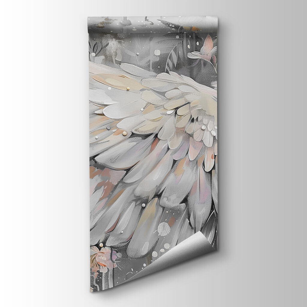 A painting of a woman with wings and flowers