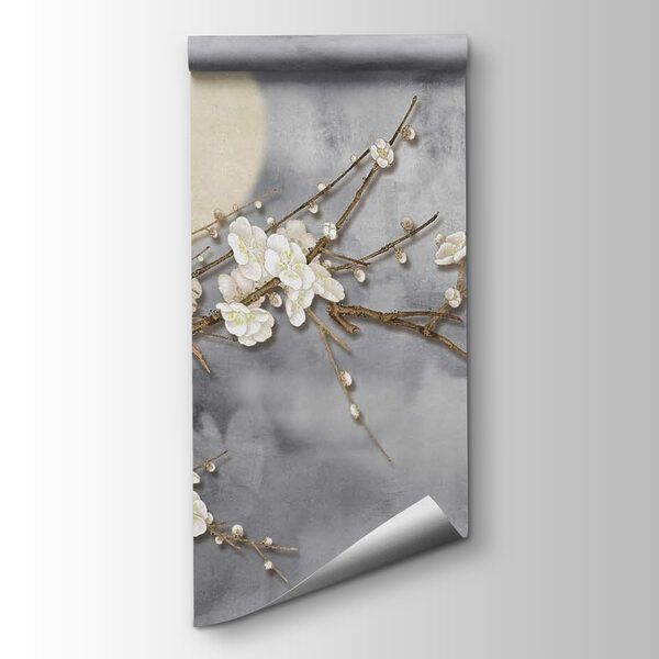 Bird on a branch with white flowers Bird on a branch with white flowers