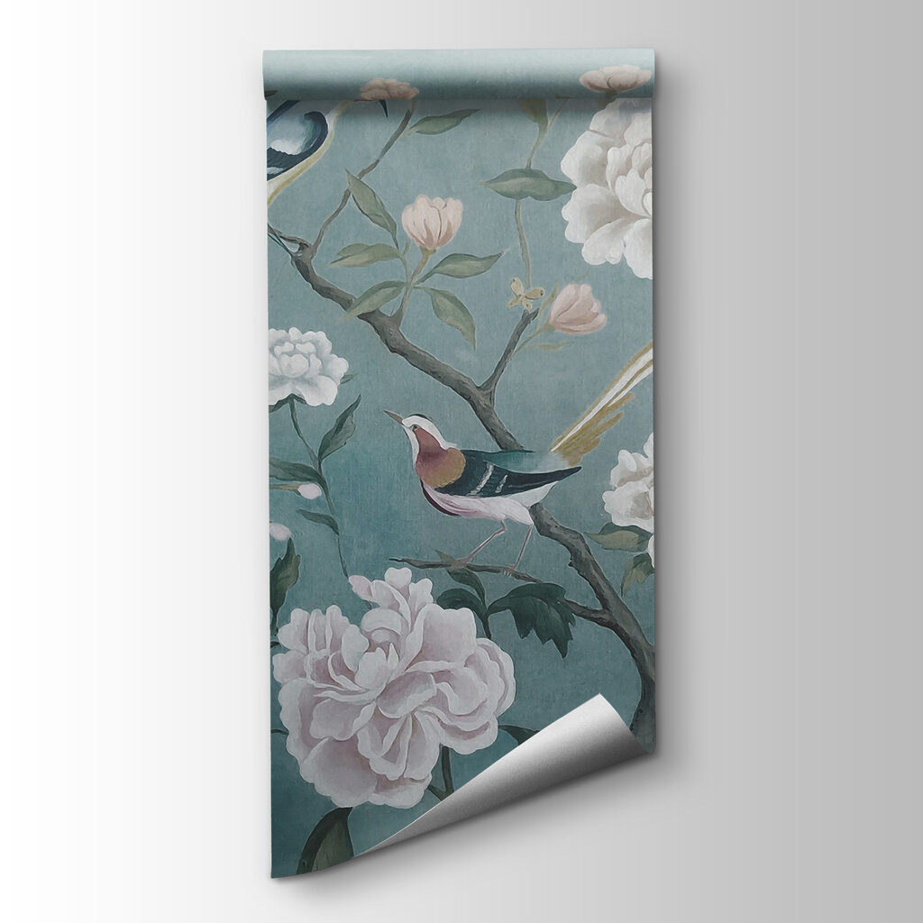 Painting of birds on a branch with flowers Painting of birds on a branch with flowers