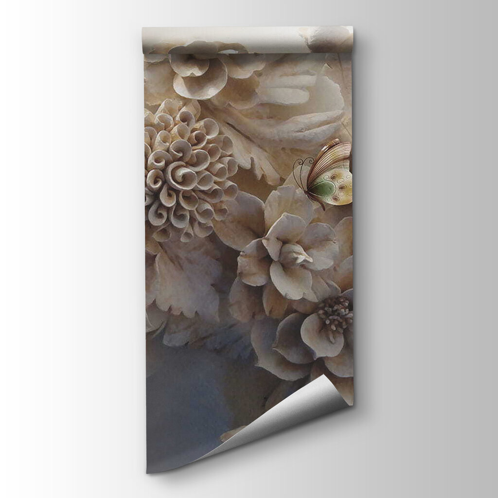 Group of white flowers and butterflies Group of white flowers and butterflies