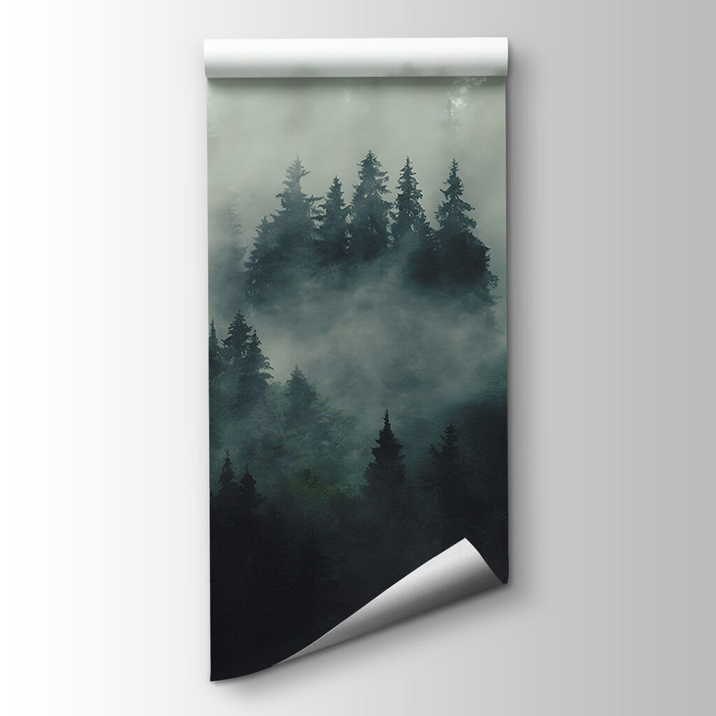 Foggy forest with trees