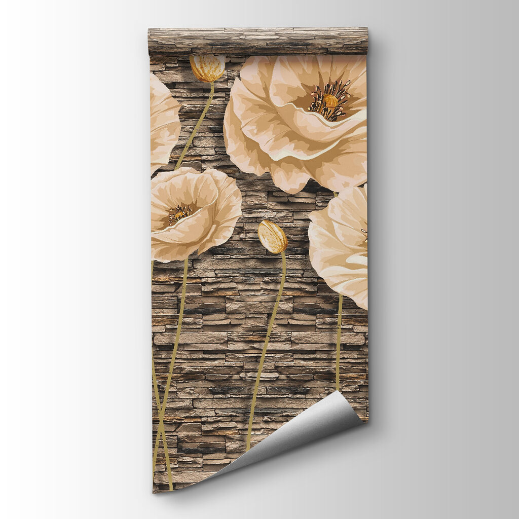 Group of flowers on a brick wall