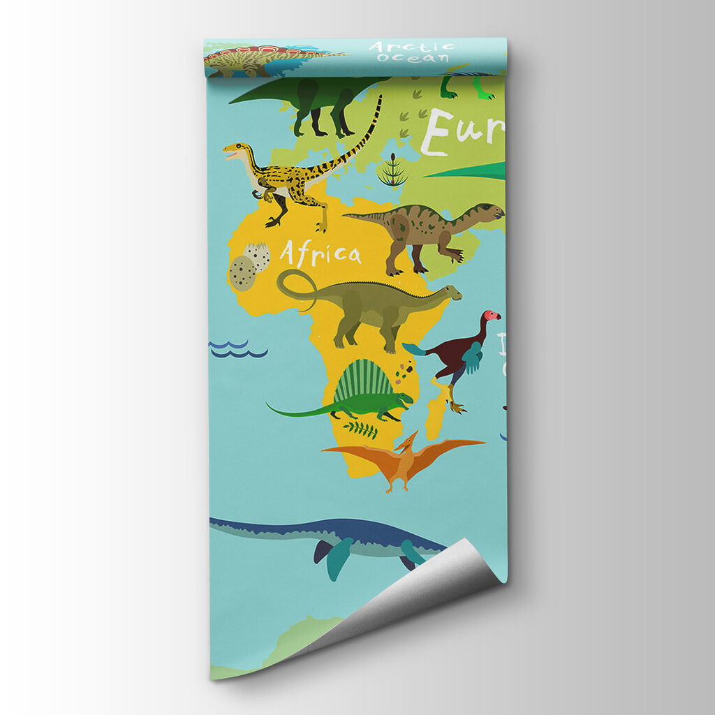 Map of dinosaurs with white text