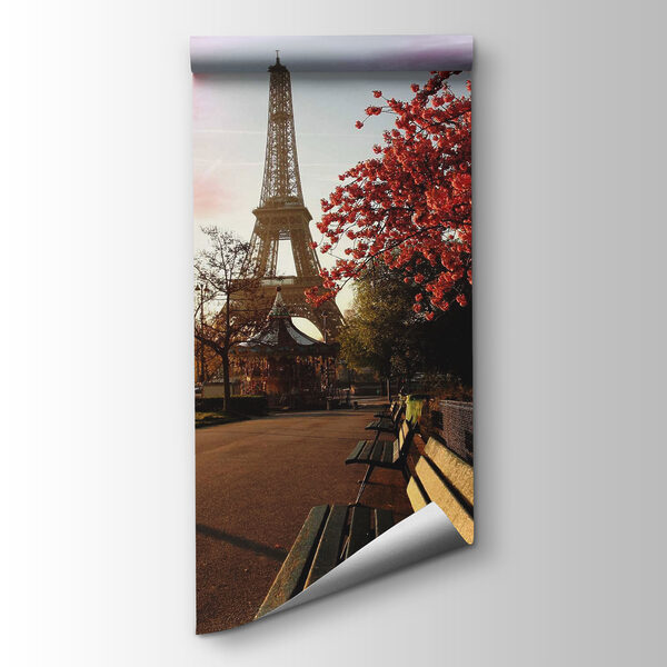 Park with benches and a tower