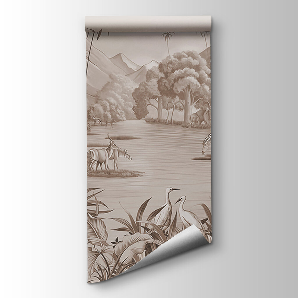 A river with zebras and mountains