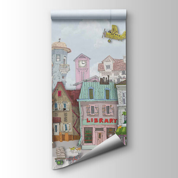 Group of buildings with cars and airplanes