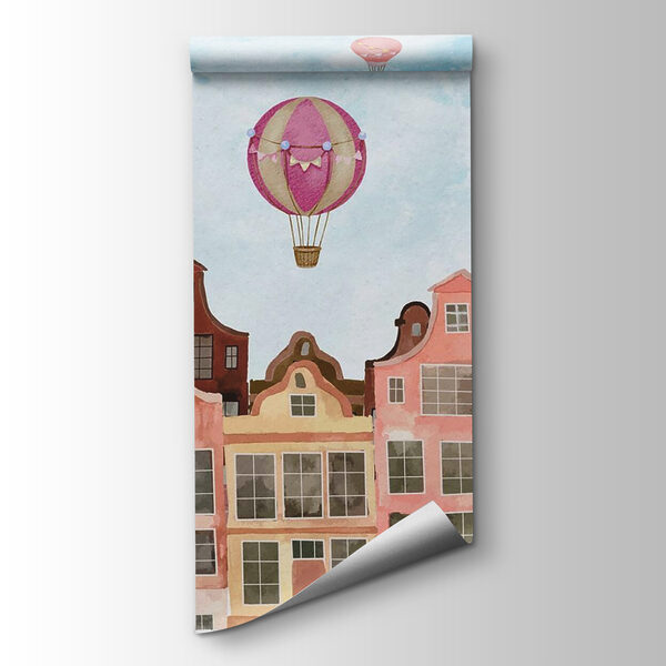 Group of buildings with hot air balloons