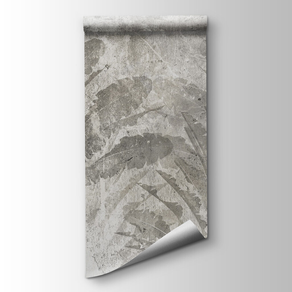 Grey and white background with leaves