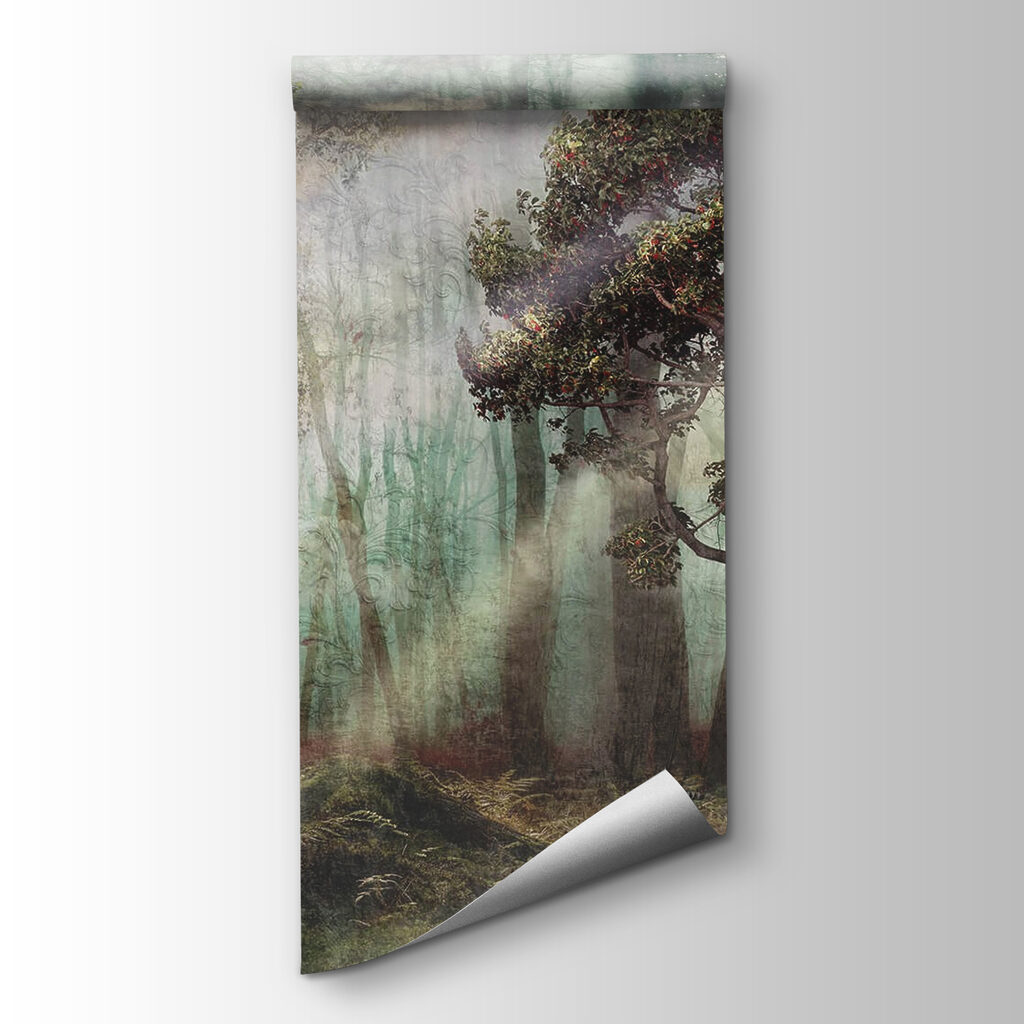 Foggy forest with trees and fog