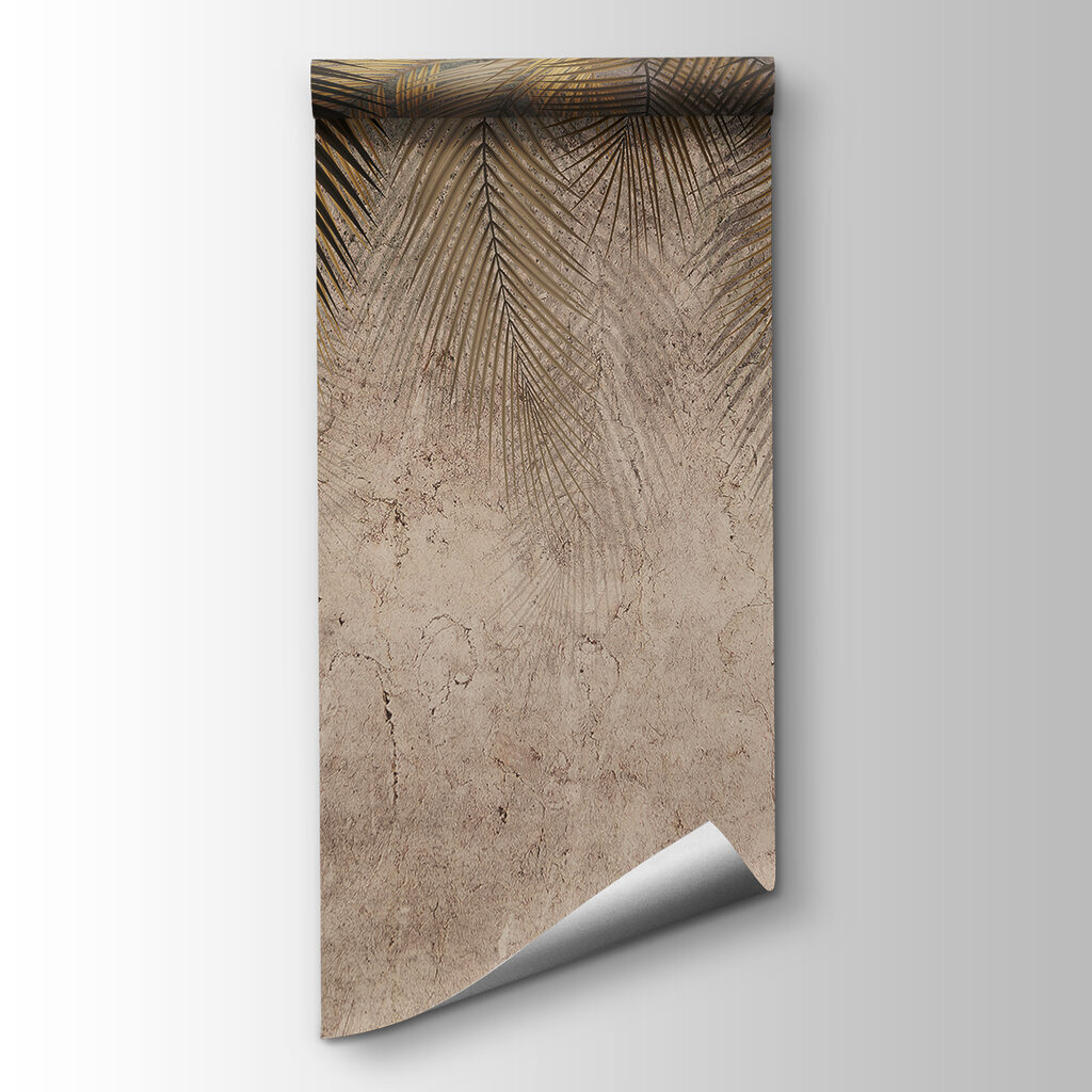 Palm leaves against a textured backdrop