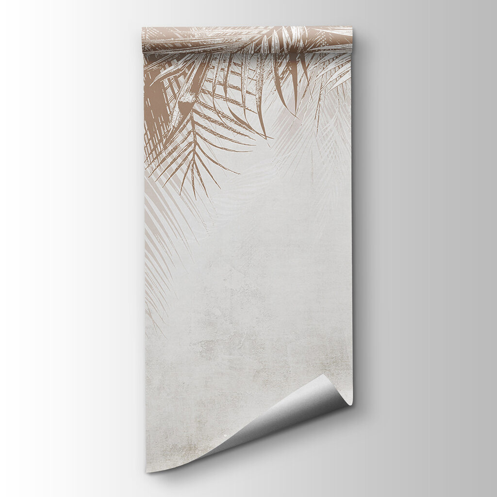 White and brown background with palm leaves