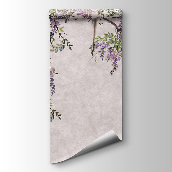 Painting of a tree with purple flowers