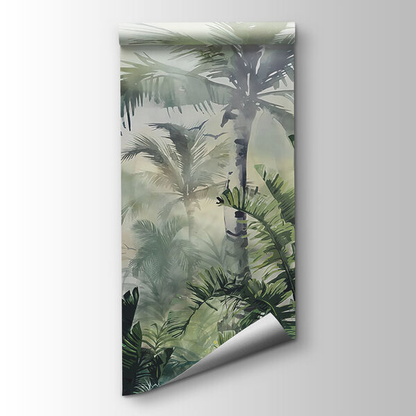 Foggy forest with palm trees