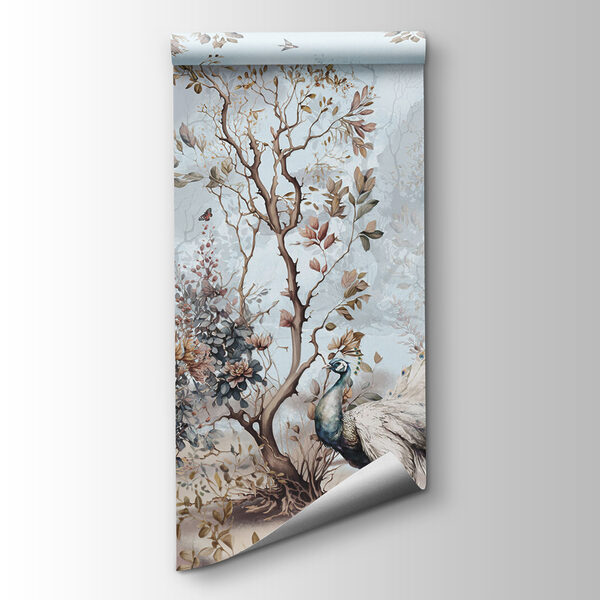 Painting of peacocks in a forest