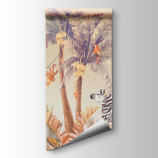 Giraffe and zebra in a jungle