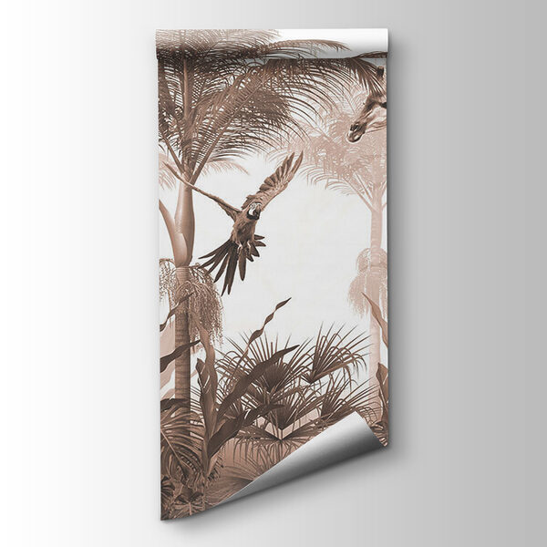 Giraffes and a parrot in a forest