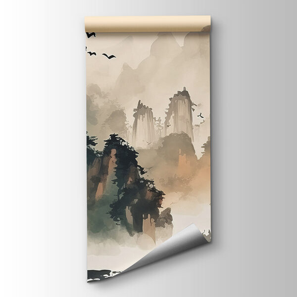 Painting of mountains and trees