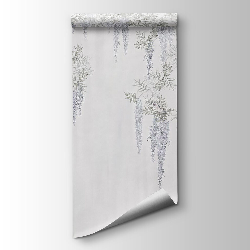 Wallpaper with flowers and birds