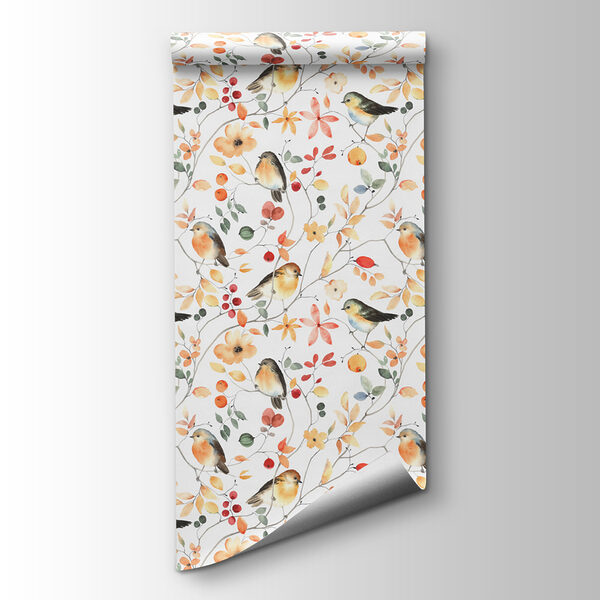 A pattern of birds and flowers