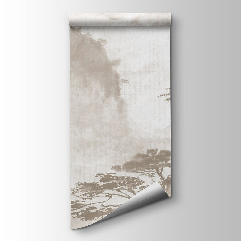 Painting of trees and mountains