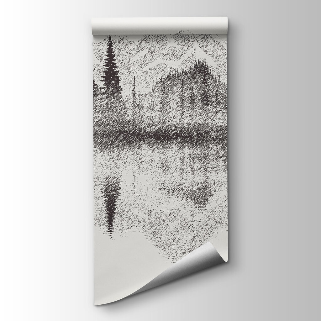 A mountain range and trees reflected in a lake