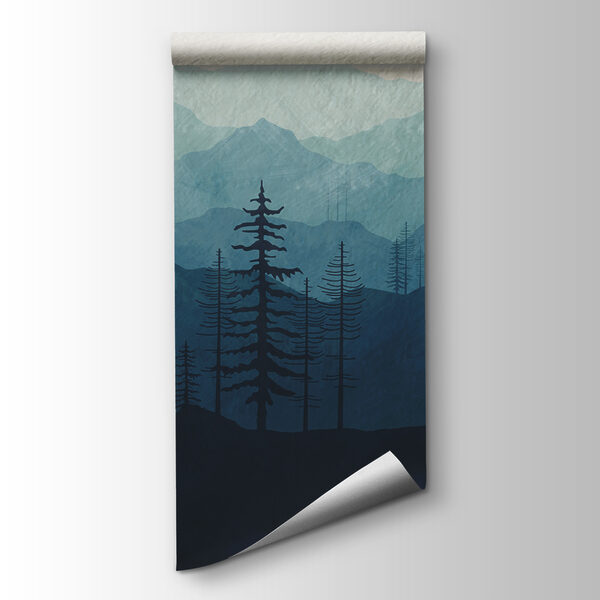 A landscape of mountains and trees