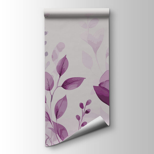 Purple flowers and leaves on a white background