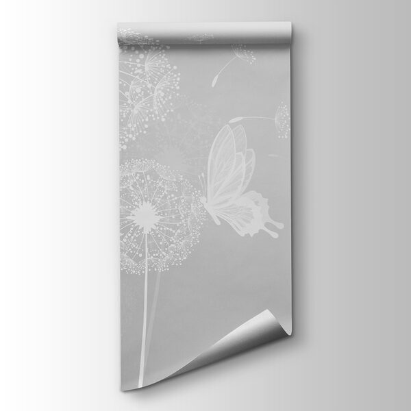 A white dandelions and butterflies