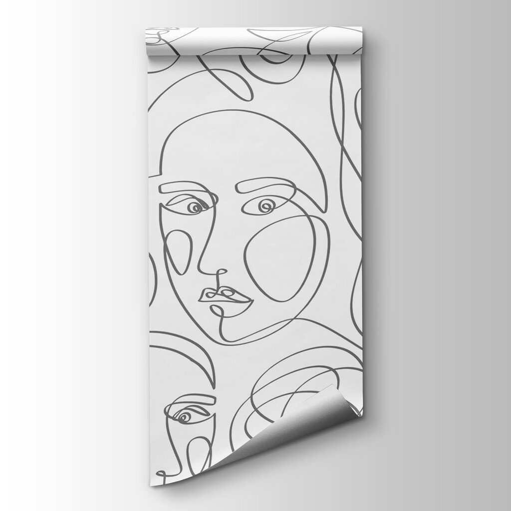 Pattern of faces drawn with black lines